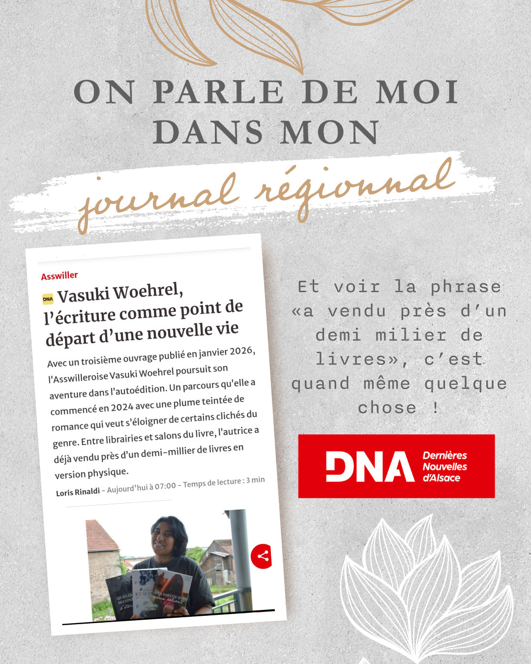 Petite surprise ce matin : un article me concernant est paru dans les DNA (Dernières Nouvelles d’Alsace) !